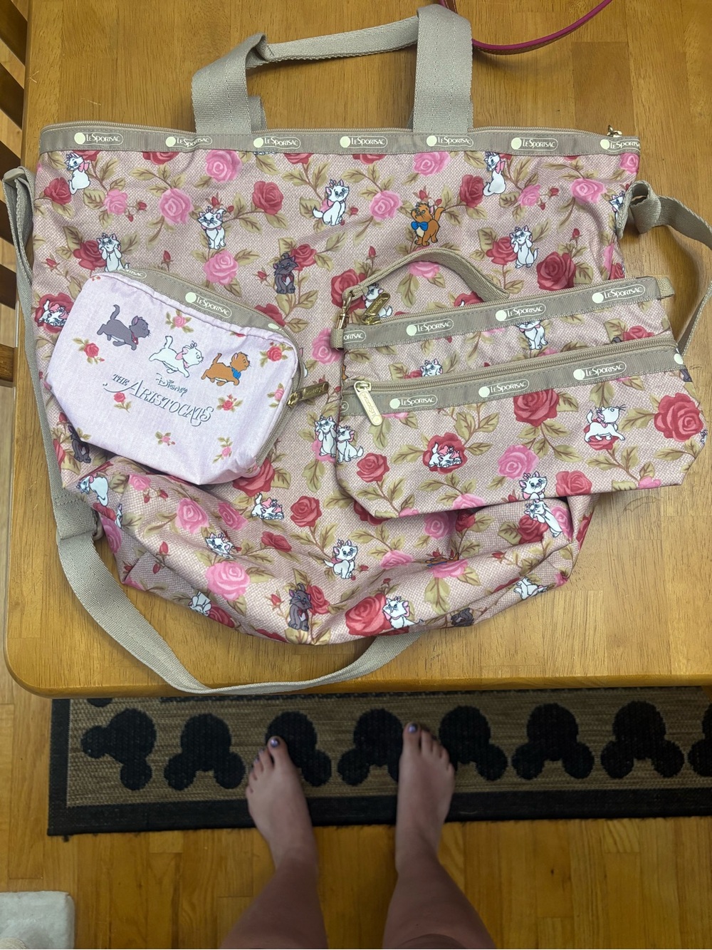 Disney Pink Floral Aristocats Crossbody, Wristlet, and small pouch